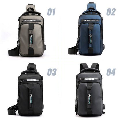 Men's Crossbody Shoulder Chest Sling Backpack Bag Messenger Anti-Theft USB Port