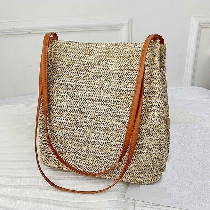 Bag Shoulder Bohemian Women Handbag Beach Hand Woven Rattan Straw Summer Large