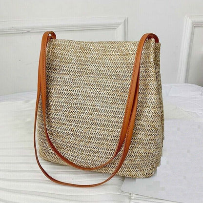 Bag Shoulder Bohemian Women Handbag Beach Hand Woven Rattan Straw Summer Large
