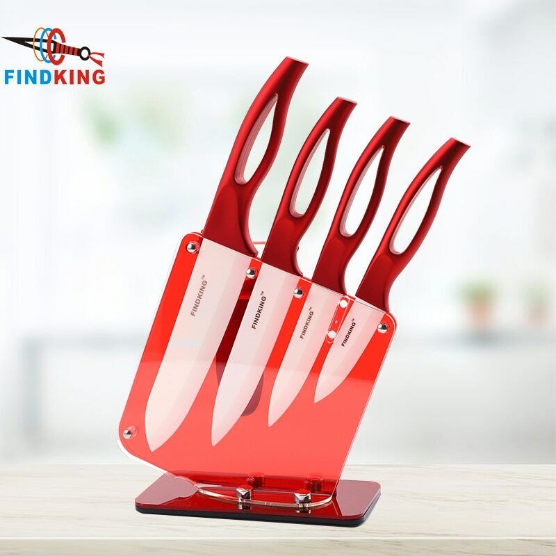 Neu Zirkonia Red Griff Keramikmesser 3" 4" 5" 6" Zoll mit Halter Küchenset