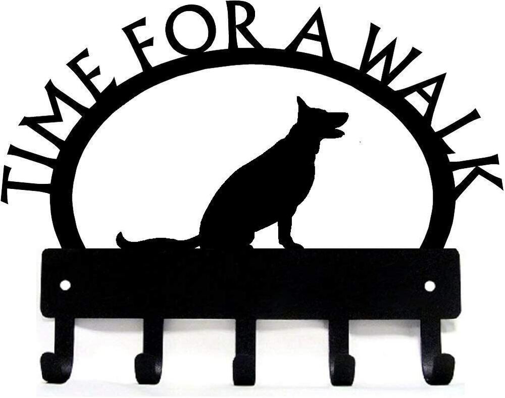 German Shepherd Sitting Time for a Walk Key Rack Dog Leash Hanger Metal Wall Art