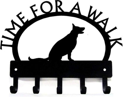 German Shepherd Sitting Time for a Walk Key Rack Dog Leash Hanger Metal Wall Art