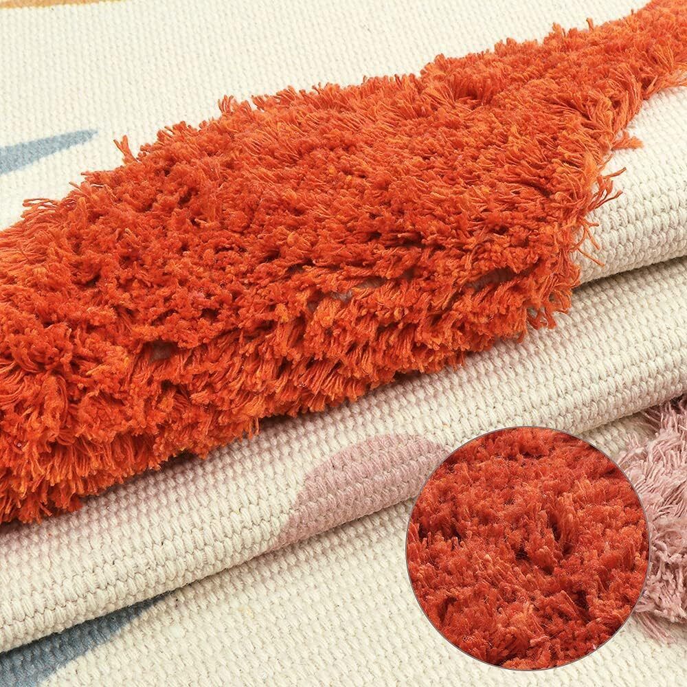 Hand Woven Bathroom Runner Rug Multi-Color with Tassel Cotton Tufted Home Decor