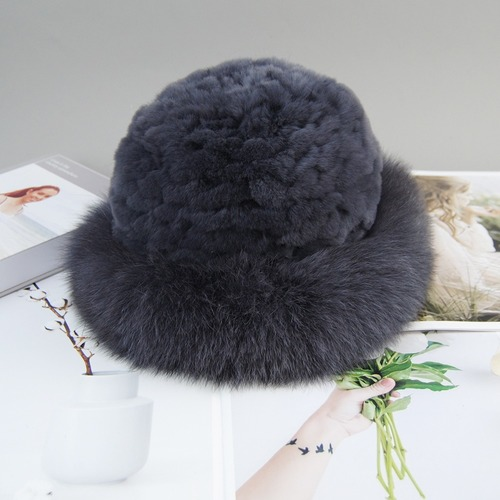 New Style Women Winter Natural Fur Hats Knit Fur Cap Knitted Fluffy Rabbit Fur