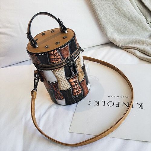 Bucket Bag Synthetic Leather Chain Shoulder Bag Rivets Handbag 17*12*12 CM Flap