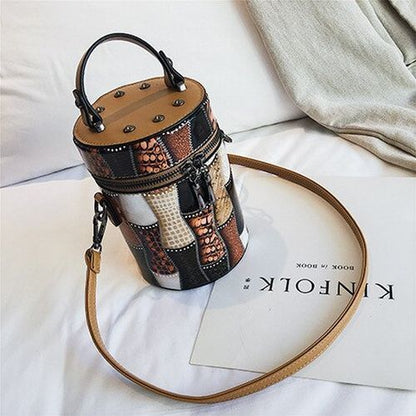 Bucket Bag Synthetic Leather Chain Shoulder Bag Rivets Handbag 17*12*12 CM Flap
