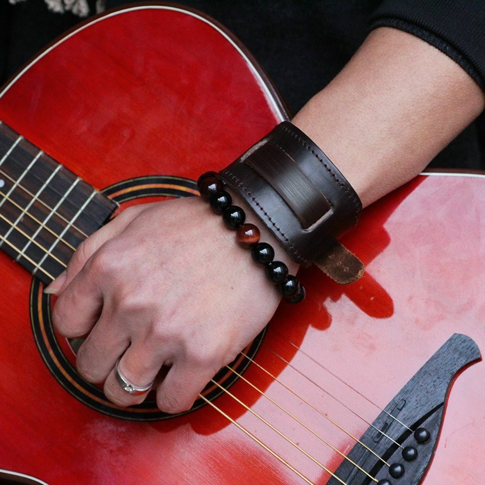 Men Fashion Punk Wristband Wide Genuine Leather Bracelet Adjustable Watch Strap