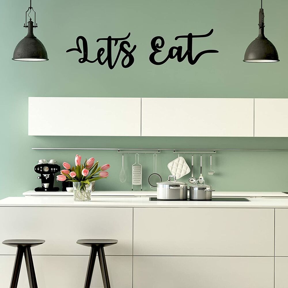 2 Pieces Let's Eat Metal Sign, Rustic Black Cutout Eat Kitchen Decor