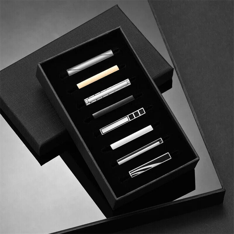 Tie Clips 8Pcs Copper Short Pins Set W/ Gift Box Accessories Men Shirt Cufflinks