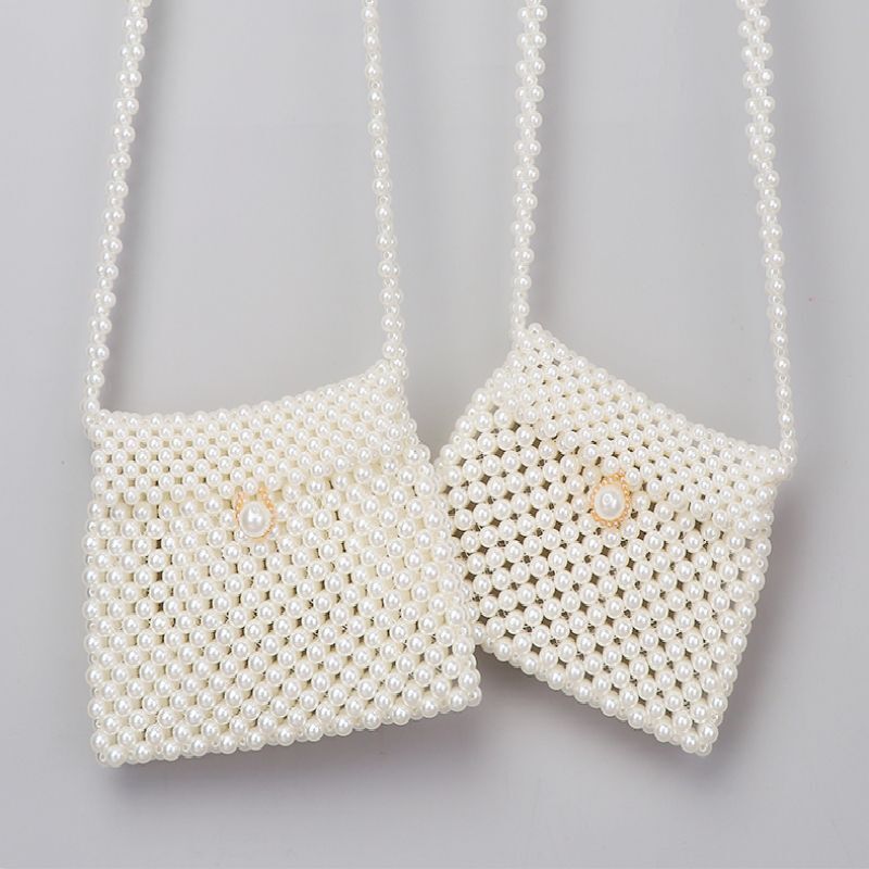 Handmade Beaded Dumpling Shape Pearl Bag Woven Shoulder Phone Clutch Coin Purse