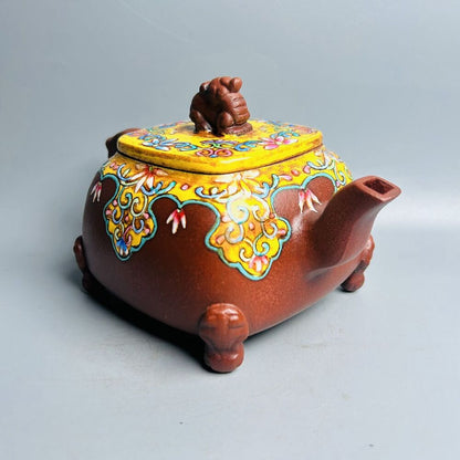 Vintage Chinese Yixing Purple Clay Teapot Zisha Ceremony Enamel Fine Teaware Art