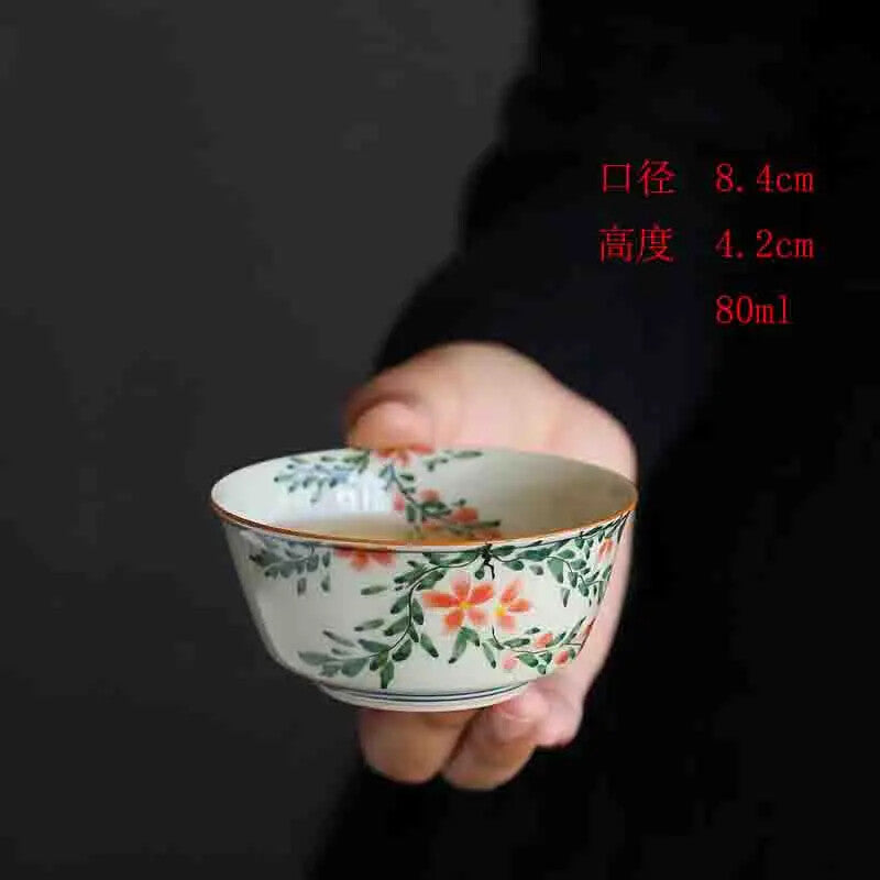 Hand Drawn Flower Pattern Chinese Home Single Cup Art Tea Cup Tea Set