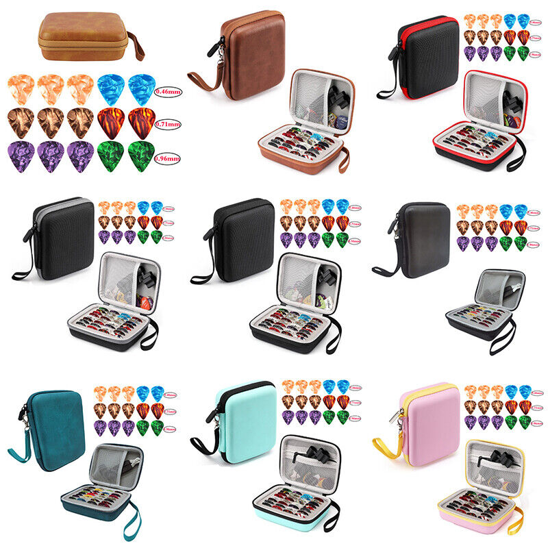 16pcs Guitar Pick Holder Case Box W/ Pick Capo Tuner Strings Storage Pouch Bag
