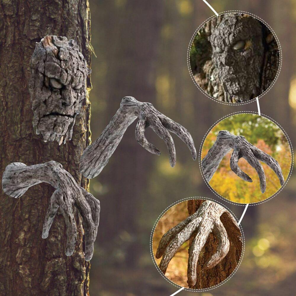 Tree Bark Face Halloween Outdoor Garden Statue Ghost Face Sculpture Decoration