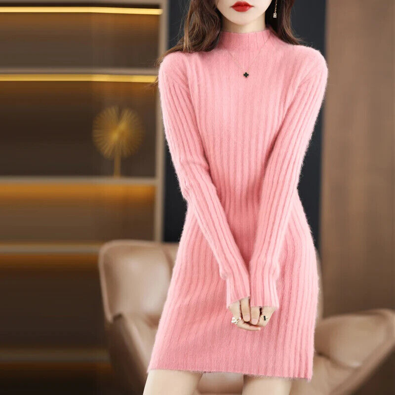 Women's 100% Pure Mink Cashmere Sweater Mink Fleece Dress Sweater Long
