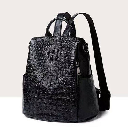Soft Leather Black Backpack, Desinger Crocodile Print Women's Travel Bag School