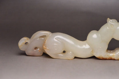 Chinese Hetian Jade Hand Carved Beast Statue Collection Exquisite Figurines Art