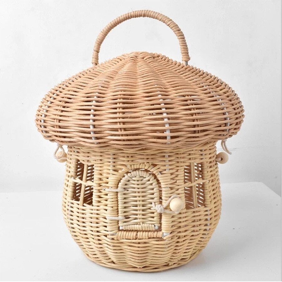 Rattan Mushroom Basket Bag Wicker Woven Women Handbags Beach Straw Bag Box