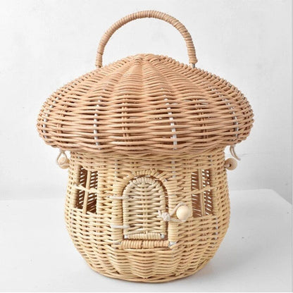 Rattan Mushroom Basket Bag Wicker Woven Women Handbags Beach Straw Bag Box