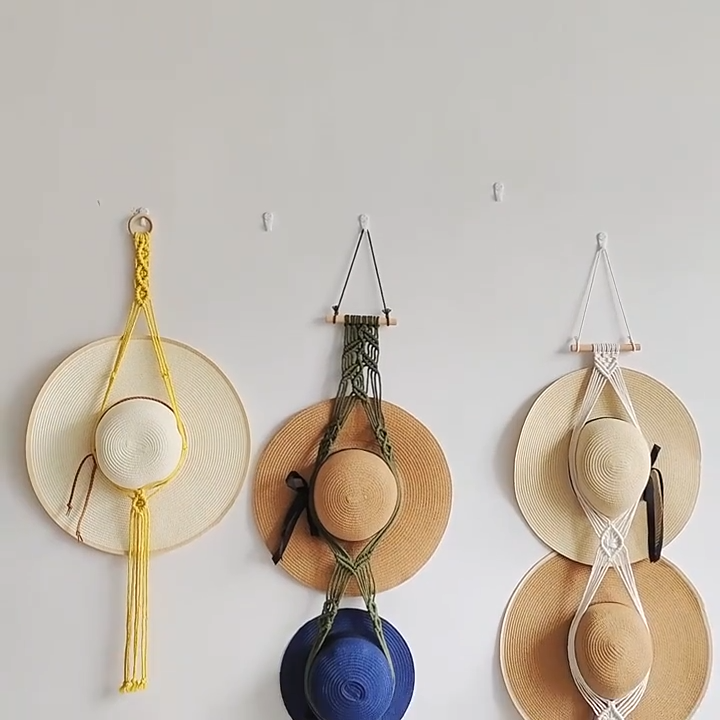 Macrame Tapestry Cotton Rope Boho Wall Hanging Hats Storage Creative Decorations