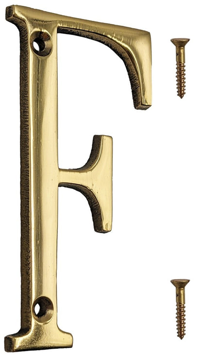4-inch House Letter with Mounting Screws, Polished Brass, Shiny Gold Color
