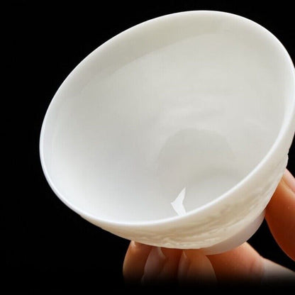 on sales porcelain tea cup dragon relief 60ml white china ceramic master cup new