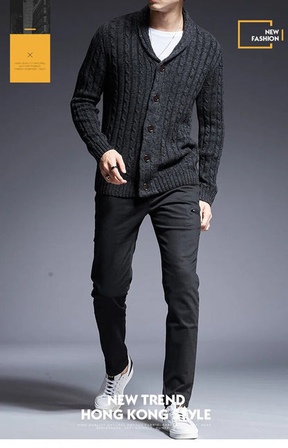 Men Knit Cardigan Sweater Coat Knitwear Thick Tops Streetwear