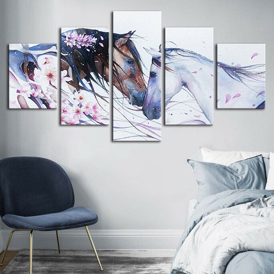 Animal Abstract Horses Painting 5 Piece Canvas Print Wall Art Poster Home Decor