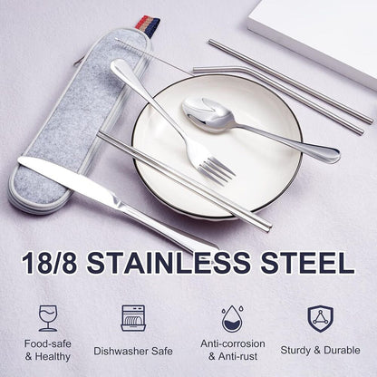 Stainless Steel Cutlery Set for Trip Camping Portable Case Utensils 8 Pieces