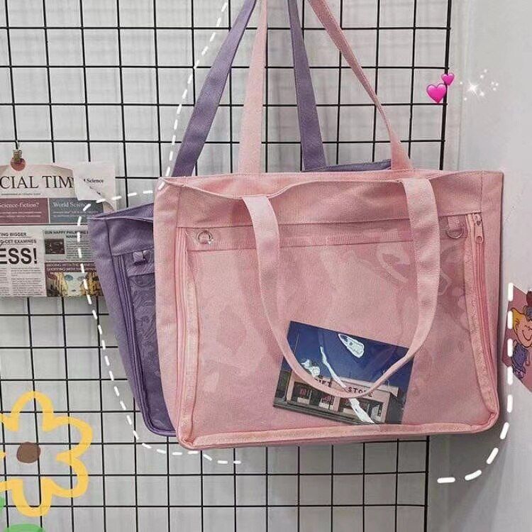 35*25*5CM Bag Women Canvas Bag PVC Transparent Purse Shoulder Bag Satchels Pink