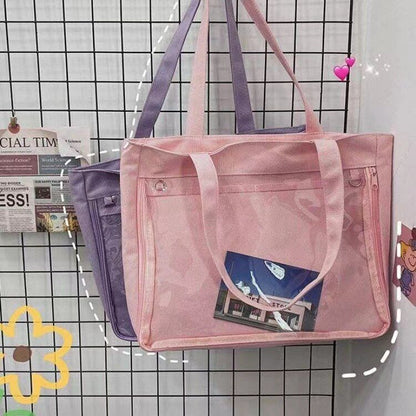 35*25*5CM Bag Women Canvas Bag PVC Transparent Purse Shoulder Bag Satchels Pink