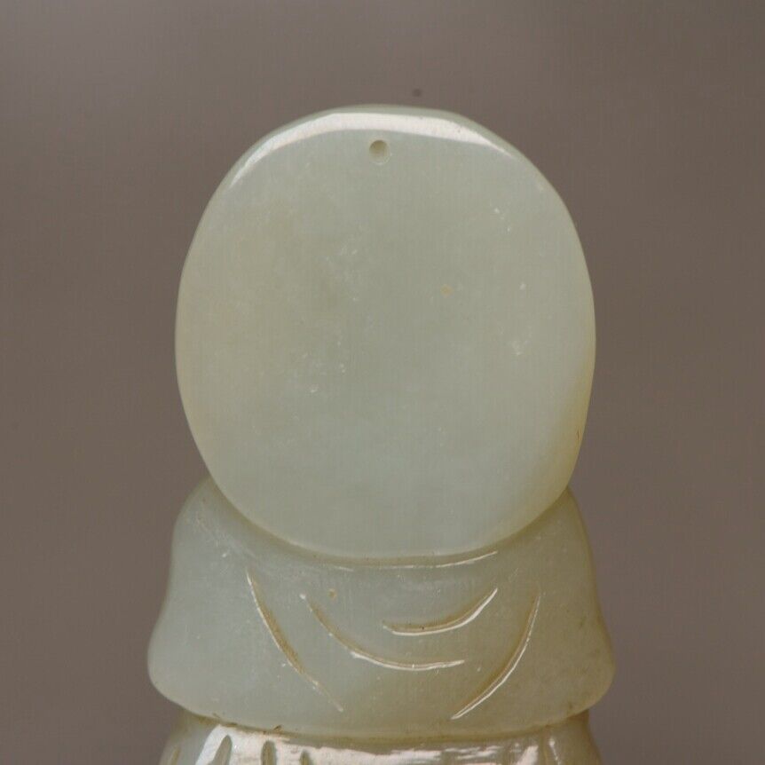 Chinese Antique Natural Hotan Jade Carving Guanyin Statue Pendant Jewelry Gift