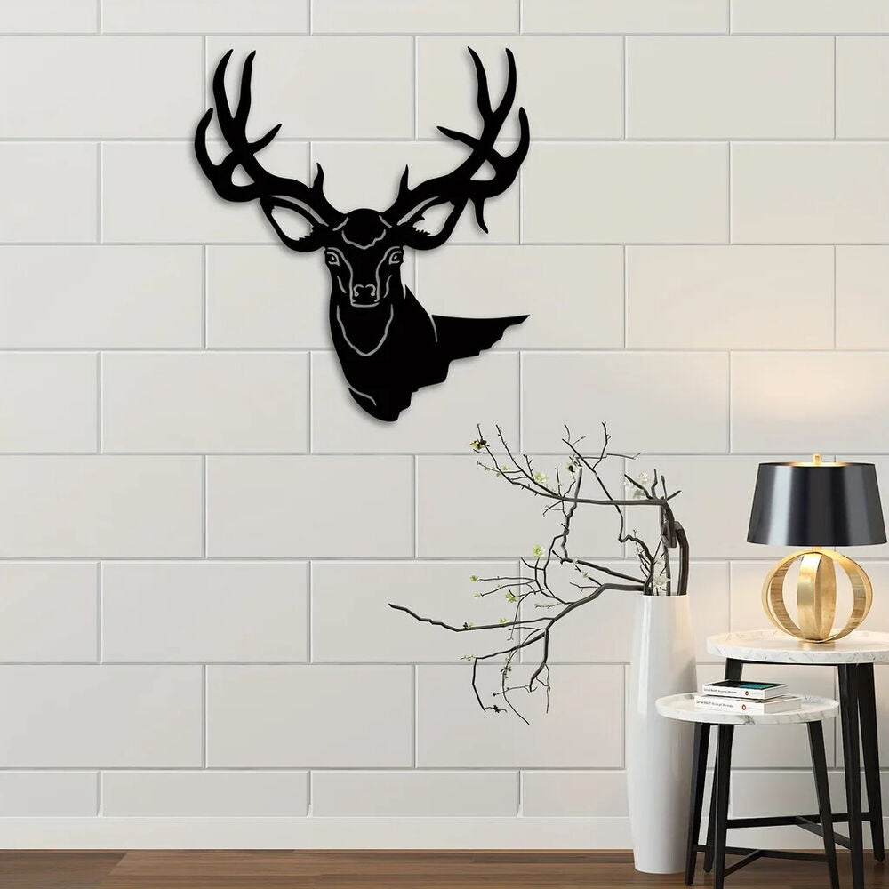 1pc, 3D Deer Head Metal Wall Art - Elegant Home and Office Decor
