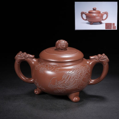 Chinese Yixing Zisha Clay Handmade Exquisite Teapot（双龙戏珠 底款：吴群祥）