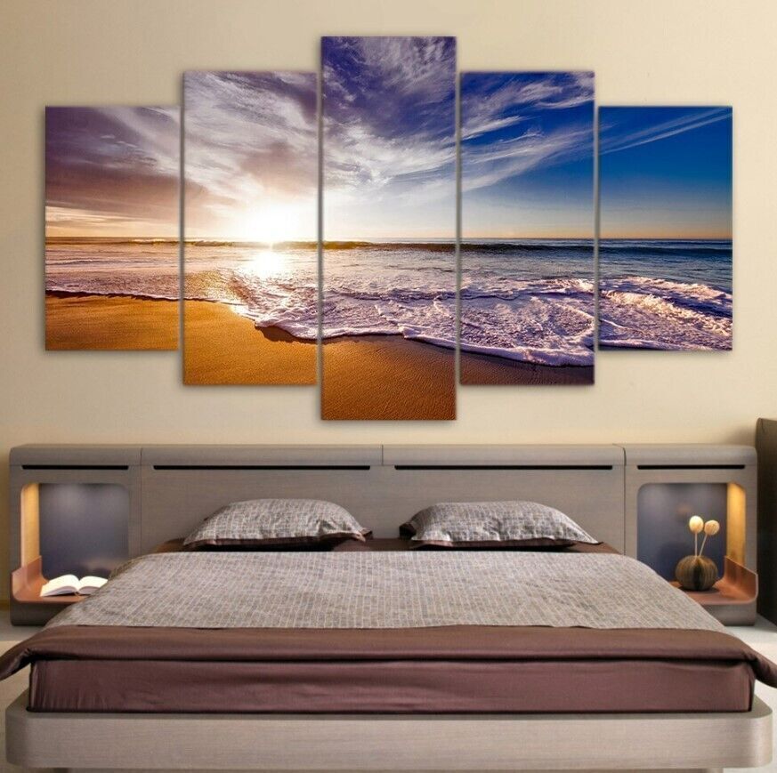 5Pcs Wall Art Canvas Painting Picture Home Decor Modern Abstract Beach Shoreline