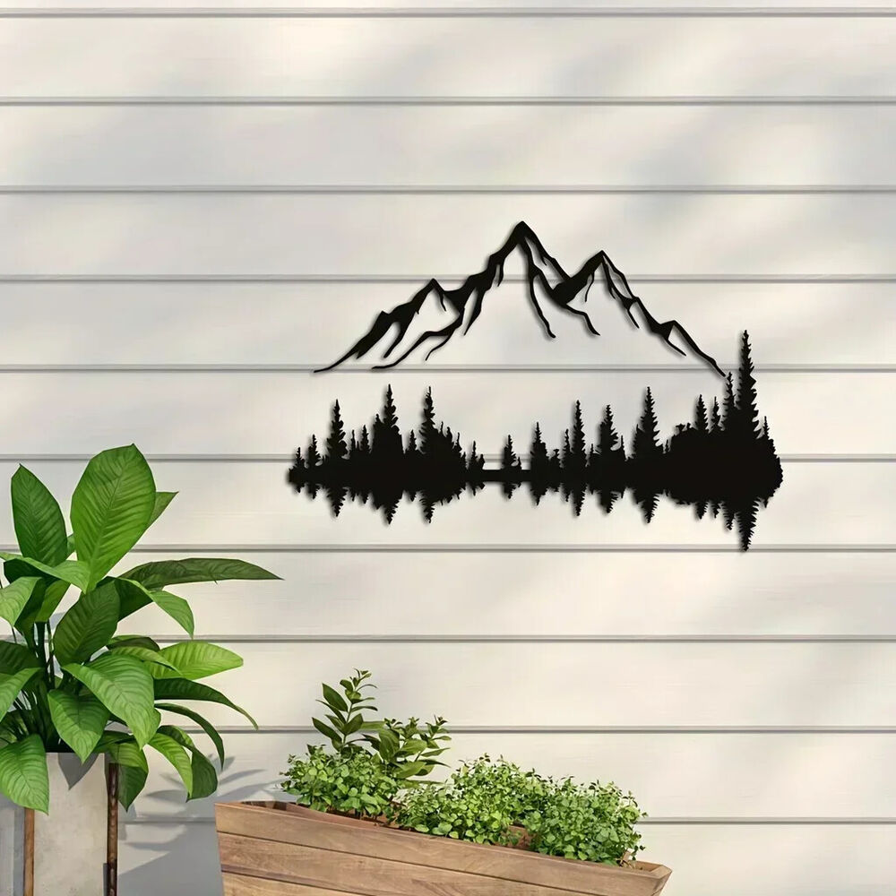 1pc Mountain And Forest Metal Wall Art, Hill And Trees Metal Wall Decor Nature