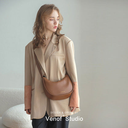 Women's Leather Shoulder Crossbody Bag Message Half Moon Tote Bags Handbags