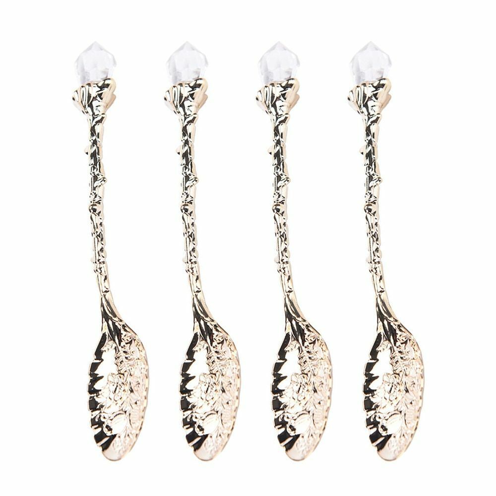 4 Pcs/Set Vintage Crystal Head Spoon Zinc Alloy Carved Mini Coffee Tea Tableware