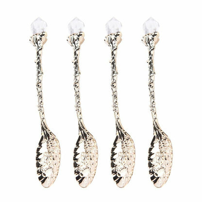 4 Pcs/Set Vintage Crystal Head Spoon Zinc Alloy Carved Mini Coffee Tea Tableware