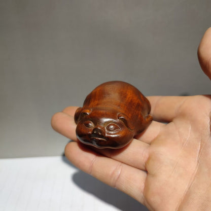 antique wood carving Handmade Statuette figurine small mini wooden Lazy pig gift