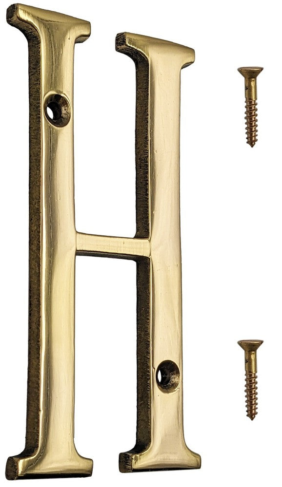 4-inch House Letter with Mounting Screws, Polished Brass, Shiny Gold Color