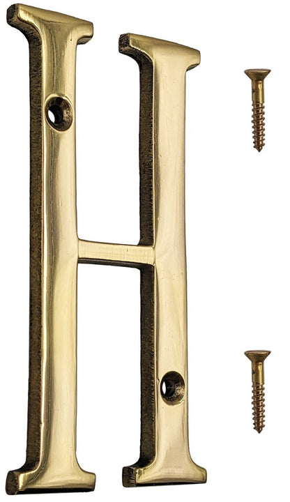 4-inch House Letter with Mounting Screws, Polished Brass, Shiny Gold Color