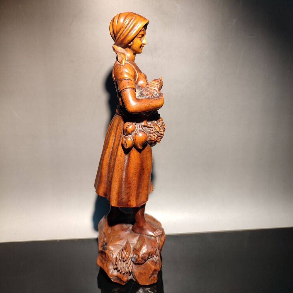 vintage wood carving Boxwood wooden sculpture happy farmer big harvest Figurine