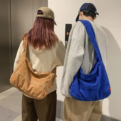 Women Canvas Shoulder Bag Unisex Student School Bag Travel Shoulder Bag