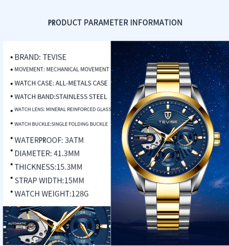 Tevez fashion men's fully automatic mechanical wrist watch