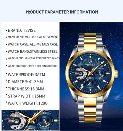 Tevez fashion men's fully automatic mechanical wrist watch
