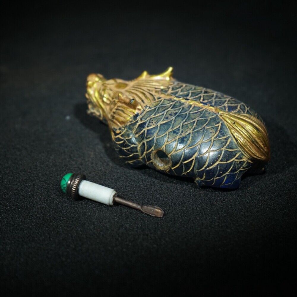 chinese beijing carved glass snuff bottle antique carving dragon statue Loong