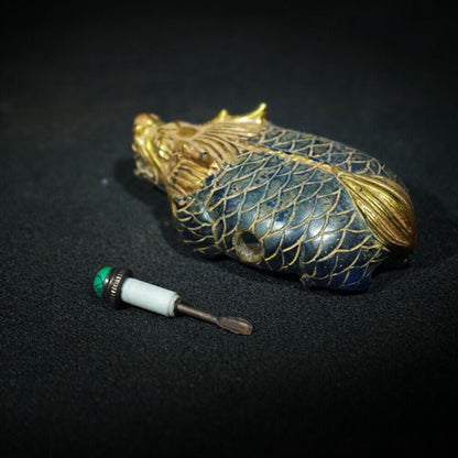 chinese beijing carved glass snuff bottle antique carving dragon statue Loong