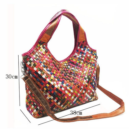 Genuine Leather Multi-color Handbag, Desinger Pure Handmade Weaving Shoulder Bag