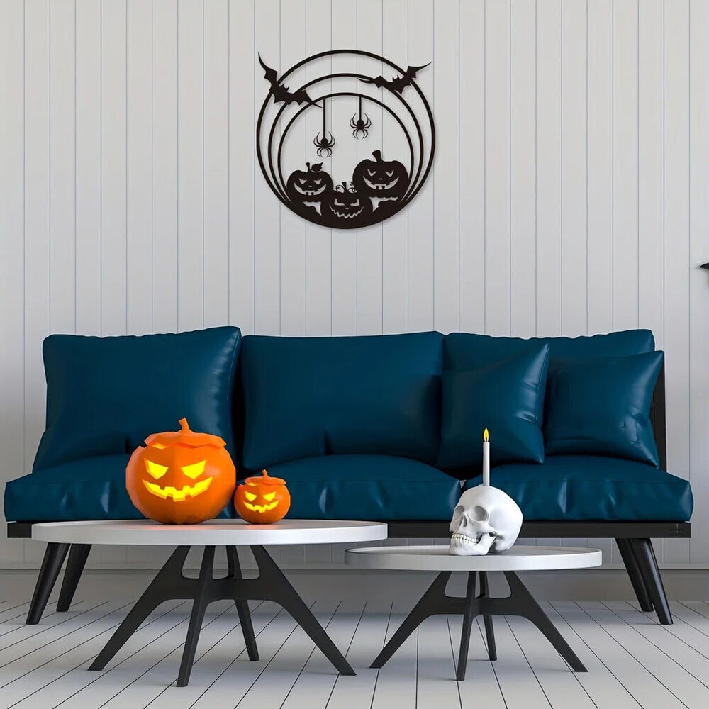 Halloween Pumpkin Metal Wall Decor, Spider Web Bat Door Sign Wall Art
